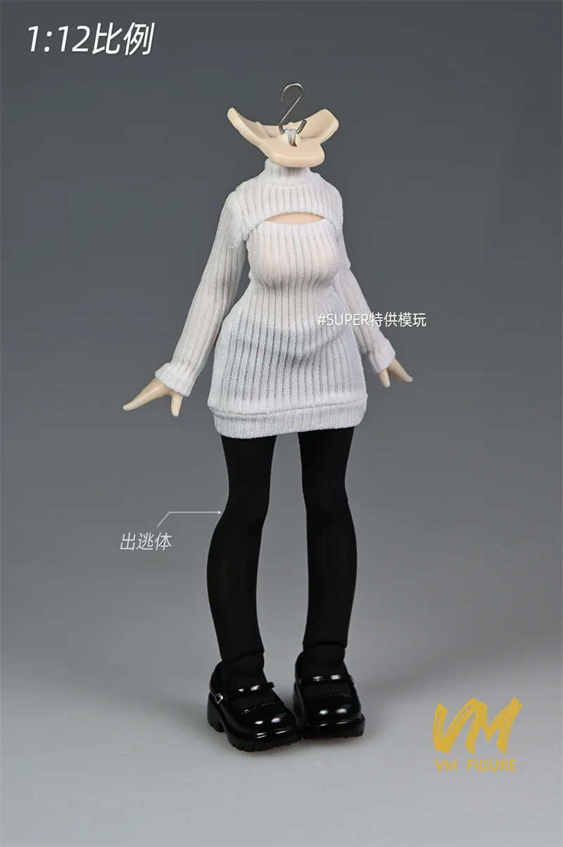Robe pull tricotée pour femme, échelle 1/12, chemise, collants noirs, chaussures, vêtements, modèle adapté à 6 pouces, figurine de soldat BJD, poupées corporelles