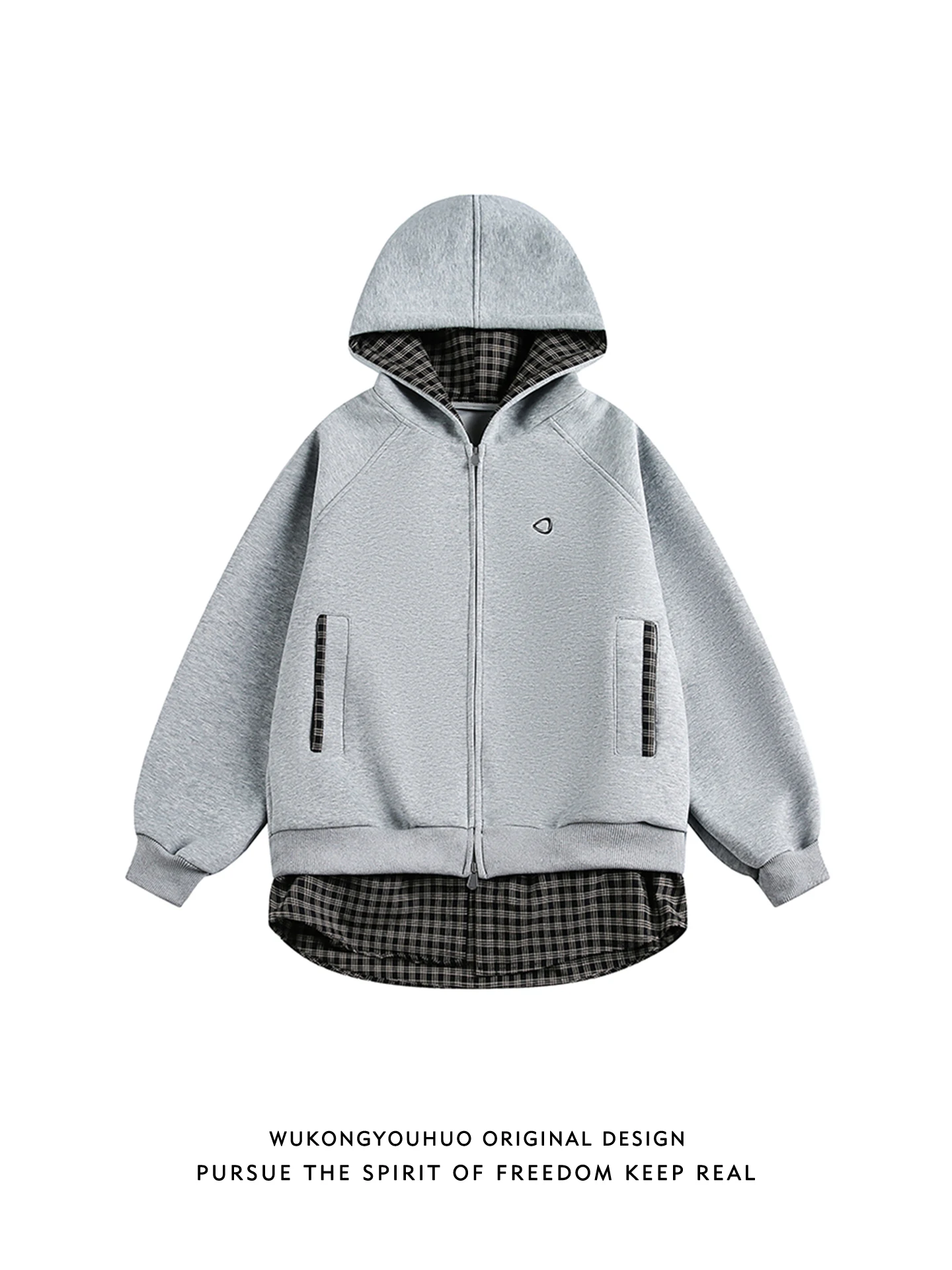 

Модный американский клетчатый кардиган-худи из двух частей с эффектом пэчворк, мужская свободная универсальная верхняя одежда для молодежи, весенняя, из хлопка и полиэстера