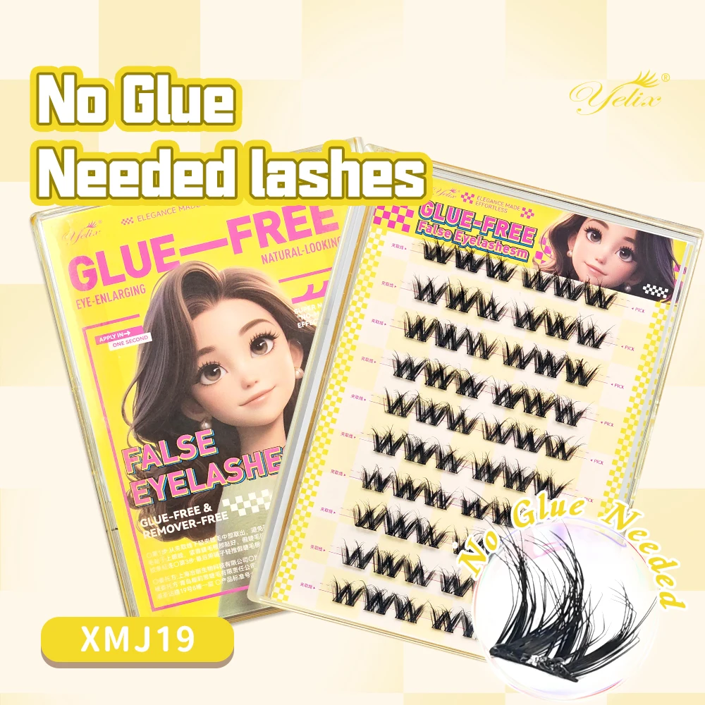 Yelix Samoprzylepne Rzęsy Bez Kleju 10 Pasków Rzęs w Kępkach Rzęsy Pojedyncze Miękkie Naturalne Puszyste Gęste Segmentowe Rzęsy