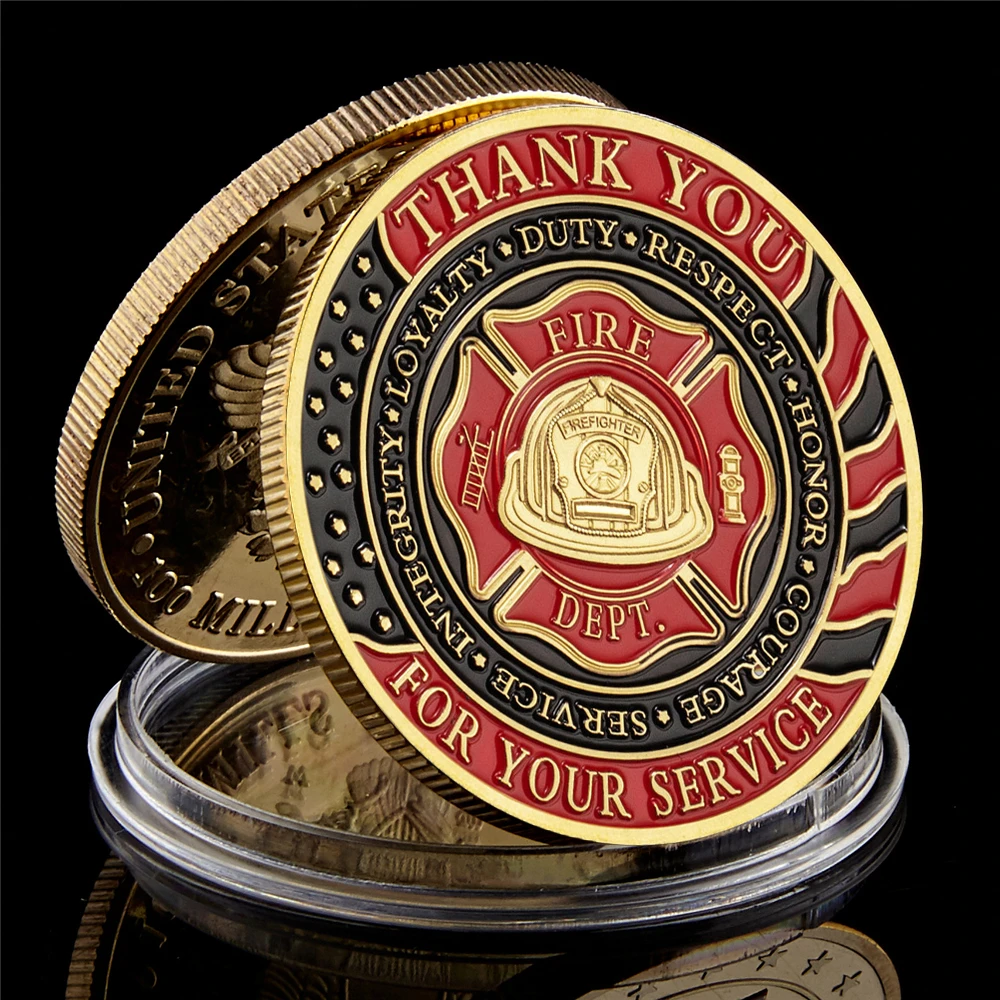 

USA Thank You For Your Service Flag Duty Honor Fire Rescue God Bless FireFighters Commemorative Challenge Coin