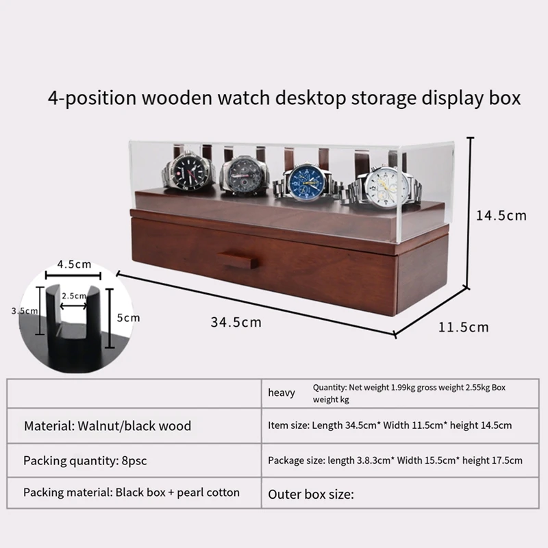 Luxury 4-Position Walnut Watch And Knife Display Box Jewelry Ring Bracelet Organizer Case Sunglasses Storage Holder