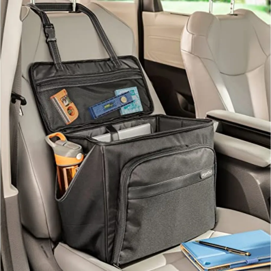 

Car Office Organizer - Front Seat Organizer with Desk Supplies Compartment, Laptop Sleeve, 2 Bottle Holders, Storage Cover and