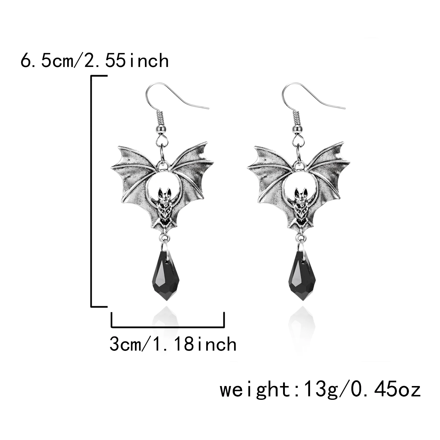 Klassische Gothic Vampir Fledermaus Ohrringe für Frauen Mann Vintage Schwarz Wassertropfen Kristall Fledermaus Anhänger Ohrringe Schmuck Zubehör – Detail 2