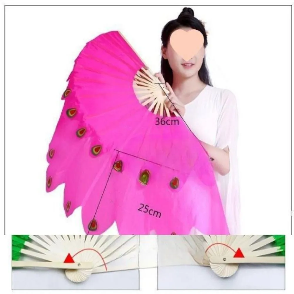 31/36cm Bamboo Chinese Short Bellydance Fan Dancer Practice Hand Dye Peacock Tail Fan Multicolors 10/25cm Half Circle Silk Veil