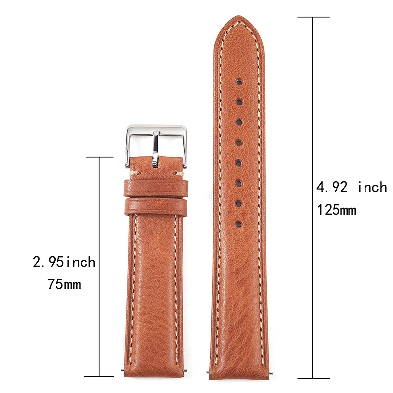 Retro Vegetable Tanned Leather Strap 18mm 19mm 20mm 21mm 22mm Universal Top Layer Cowhide Strap accessory Buckle S95