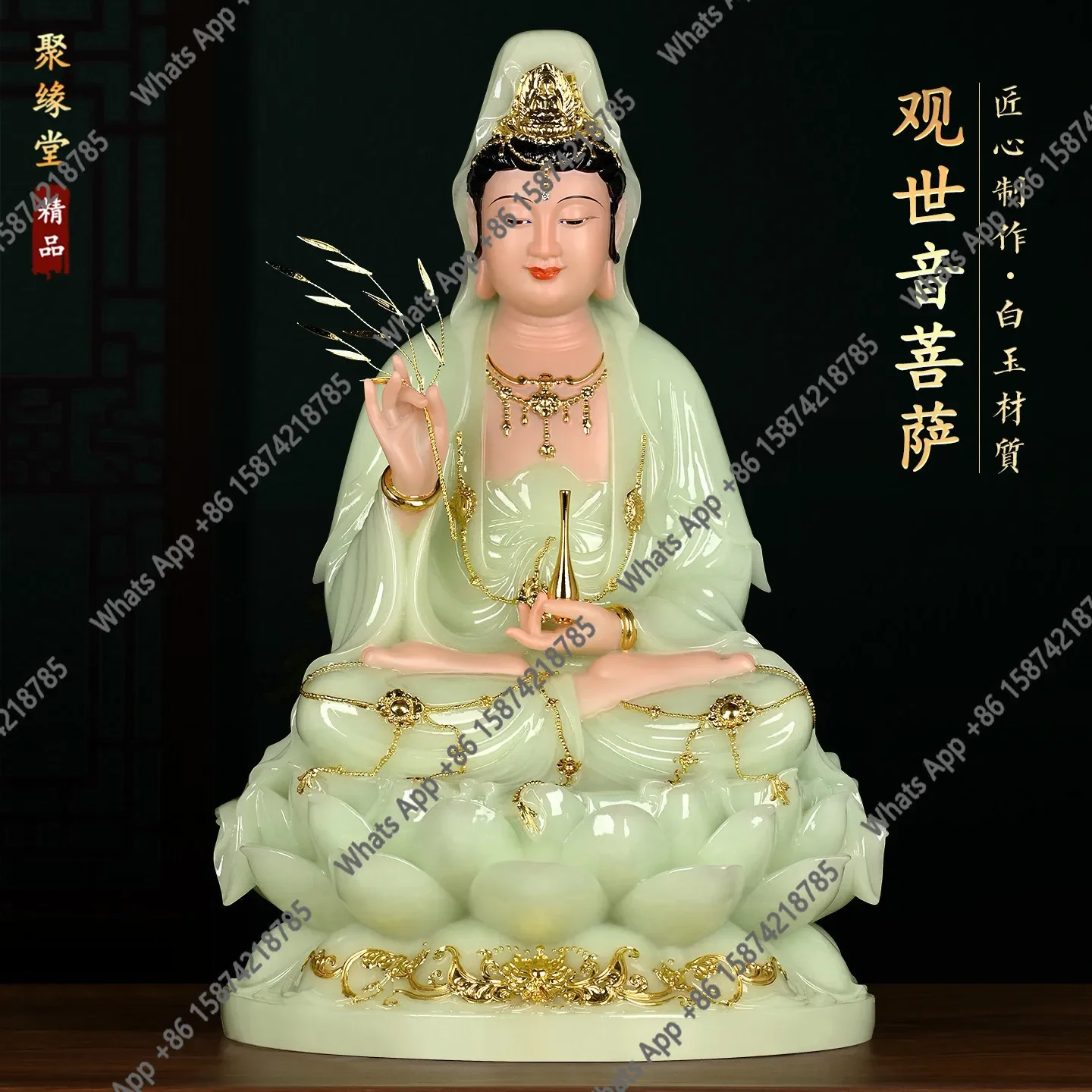 JWhite Jade Guanyin Bodhisattva Buddha Statue Home Ksitigarbha King Shakyamuni Saha Western Three Saints Offering Ornaments