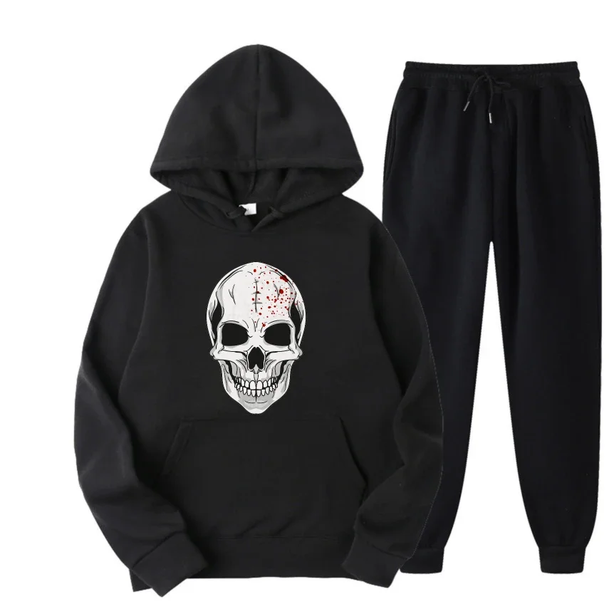 

2025 White skull blood stain graffiti print suits Mens Casual Hoodie Sweatshirts For Spring And Autumn Breathable Outfit anime