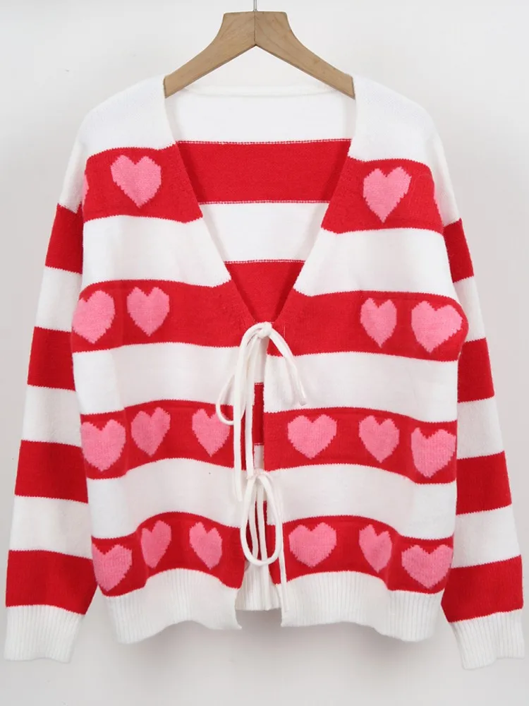 Women Knit Cardigan Sweater Coat 2025 Autumn Winter Long Sleeve V-Neck Print Button Top Knitwear Female Outerwear Jacket