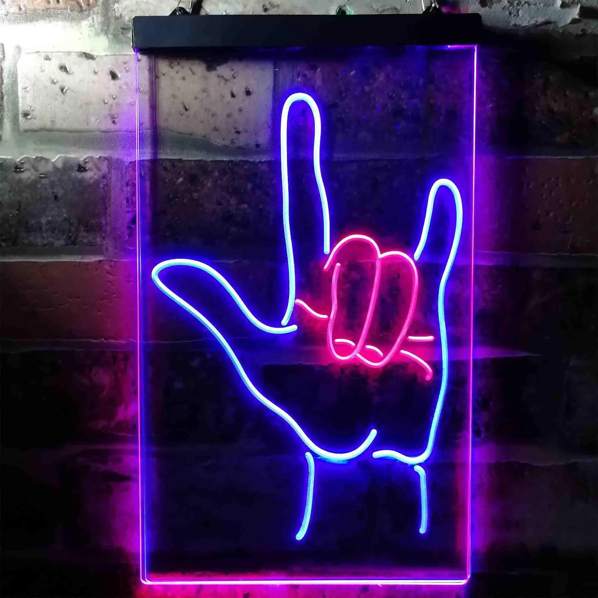 Rock & Roll Hand Music Bar Dual Color Led Neon Sign st6-i3700