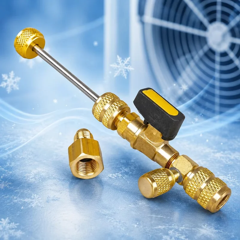 Valve Core Remover Installer Tool Kit with Dual Size 1/4 & 5/16 Port for with R22 R12 R407 R410 R404 R32 R600 HVAC System Repair