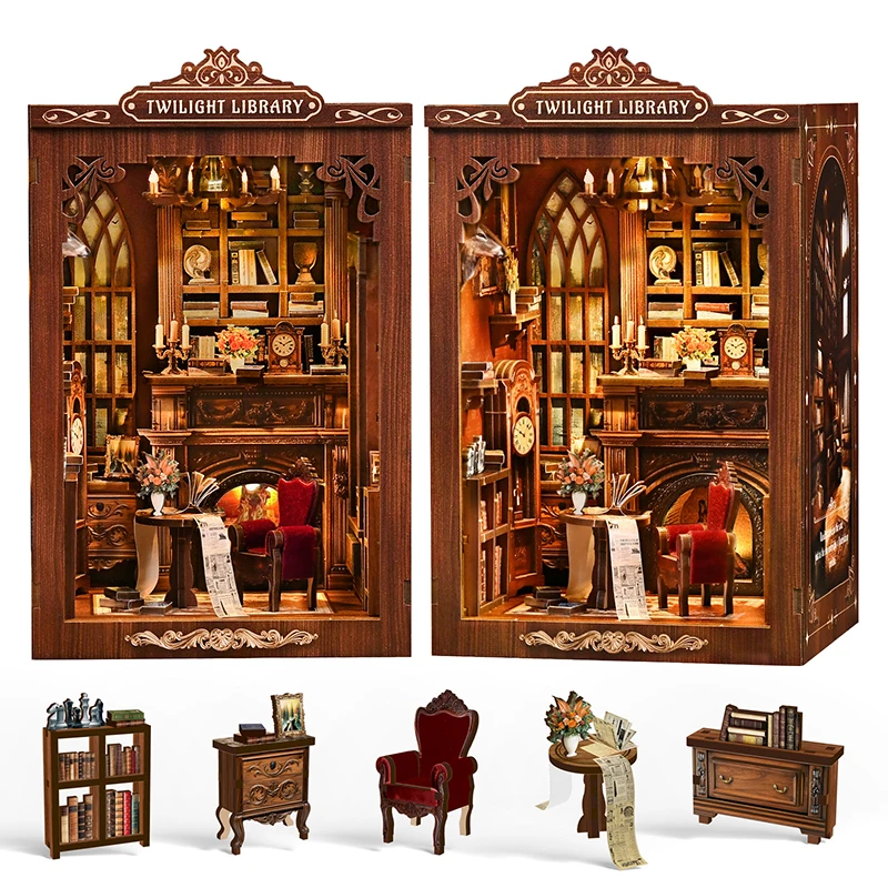 

Book Nook Kit, DIY 3D Wooden Puzzles for Adults, Teens and Beginners, Miniature Tiny House Kit for Bookshelf Decor, Bookish Gift for Family, Friends, Book Lovers Library