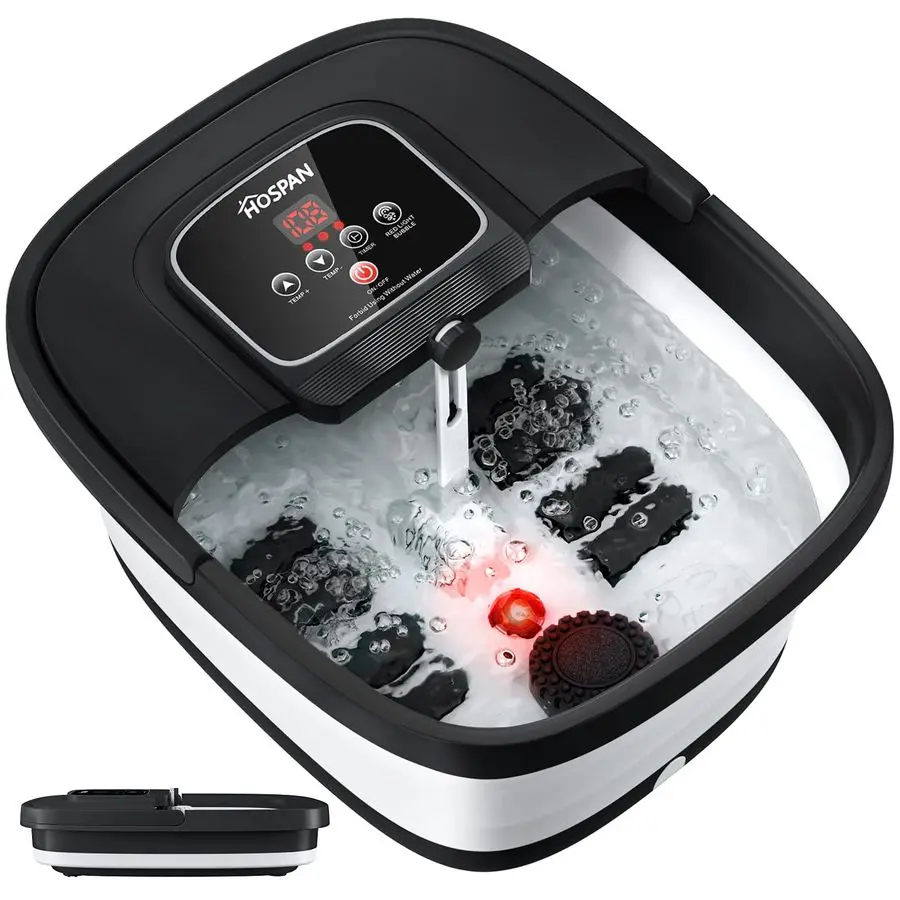 

Collapsible Foot Spa with Heat, Bubble, Red Light, and Temperature Control, Foot Bath Massager with 8 Shiatsu Massage Rollers,