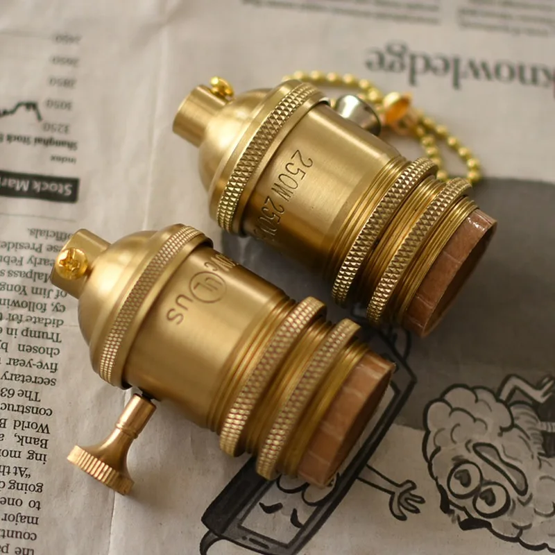E26 Lamp Holder, E27 Pure Copper Full Thread Double Ring Vintage Chandelier Lamp, Pedestal Chandelier Head