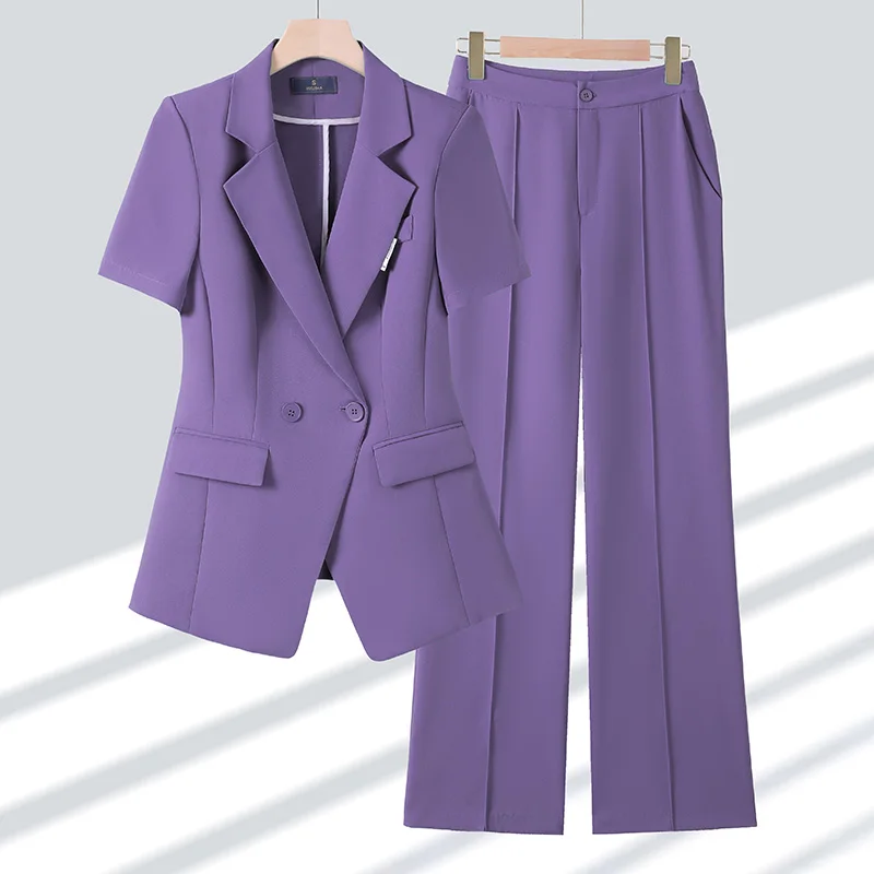 Completi da donna completi da ufficio 2023 New Fashion maniche corte colletto rovesciato Blazer donna Chic Solid Pants set da 2 pezzi elegante