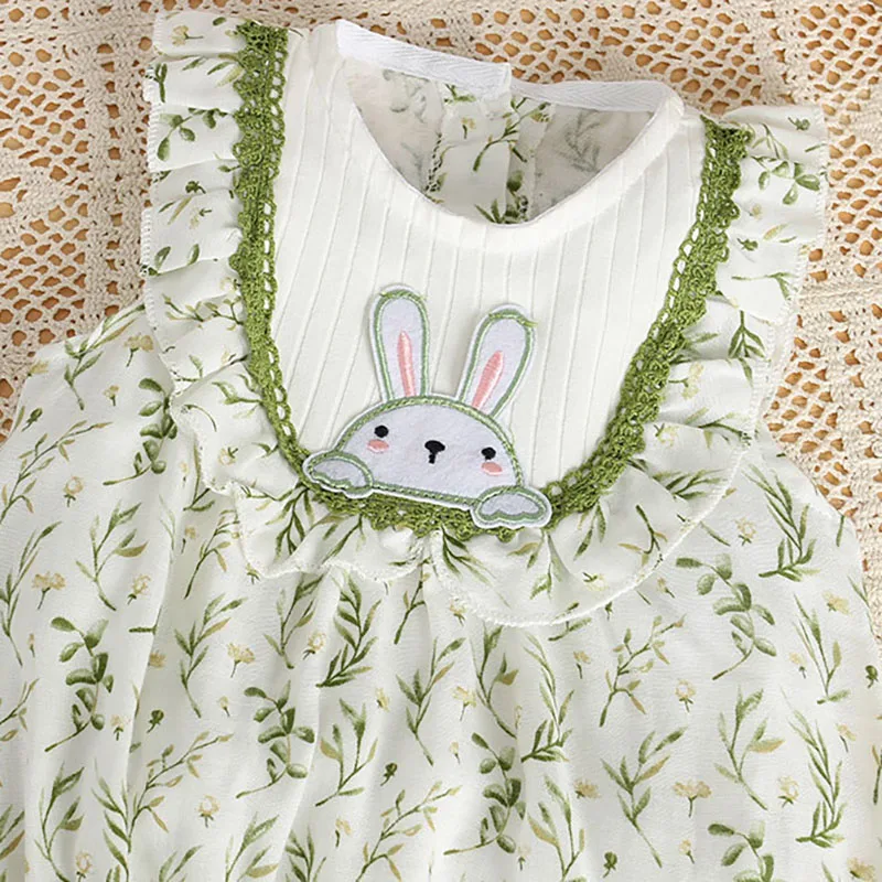 2024 New Baby Girls Summer Clothing Cute Floral Bunny Flare Sleeve Bodysuit for Infant Girls Newborn 100 Days Outwear