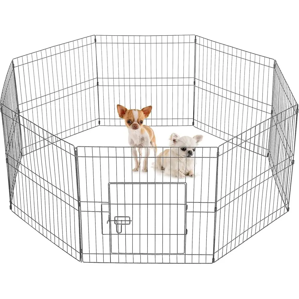 

Металлический складной вольер для собак на 8 панелей, высотой 24 дюйма, для использования на улице и в помещении, подходит для мелких животных, с дверцей, черный