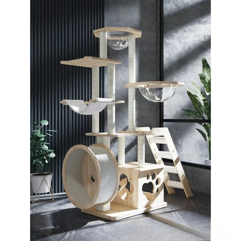 Wooden litter  tree integrated cat climbing frame treadmill space capsule cat litter