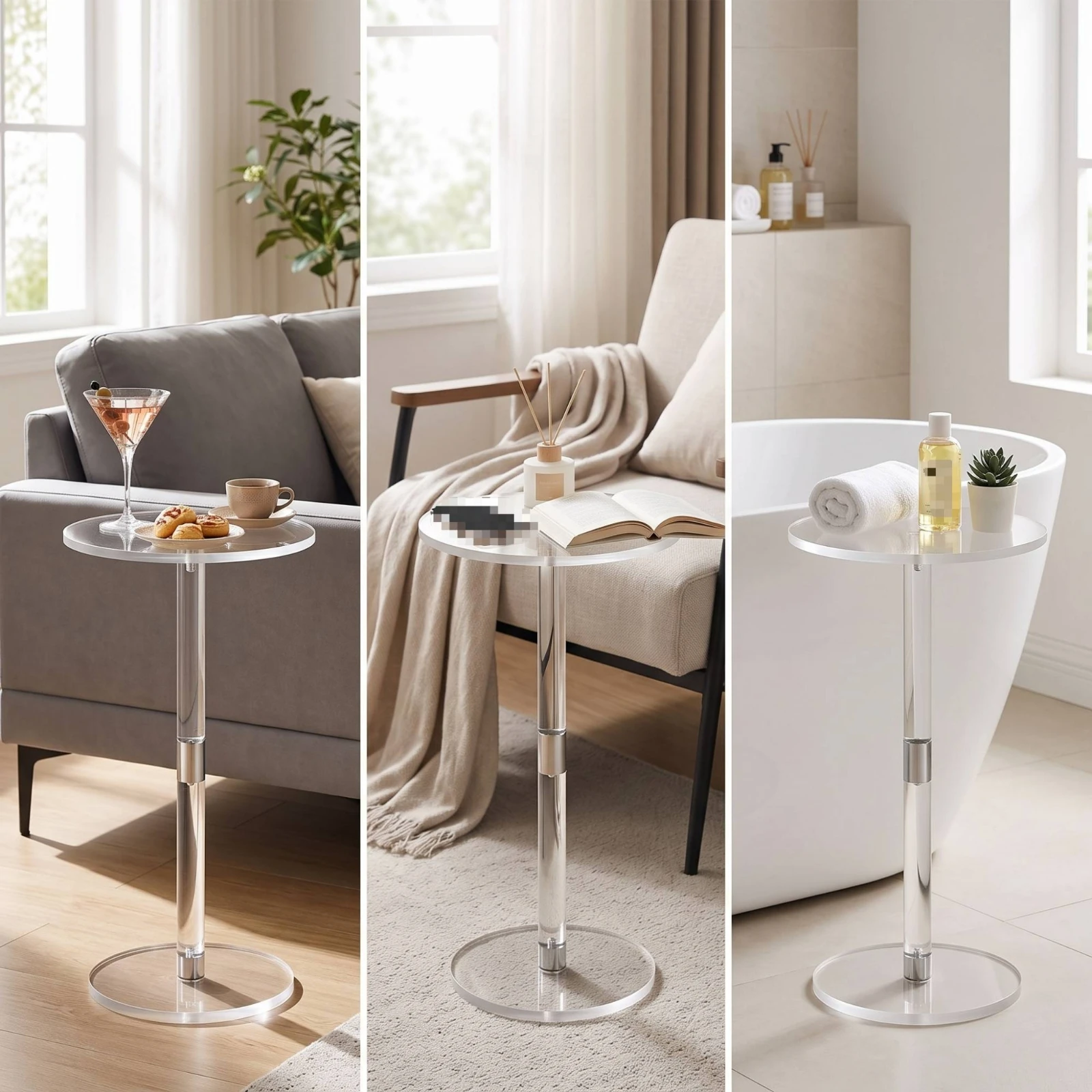 Acrylic Side Table Transparent Acrylic Pedestal Table Furniture High Clarity Lightweight for Living Room, Bedroom - view 6