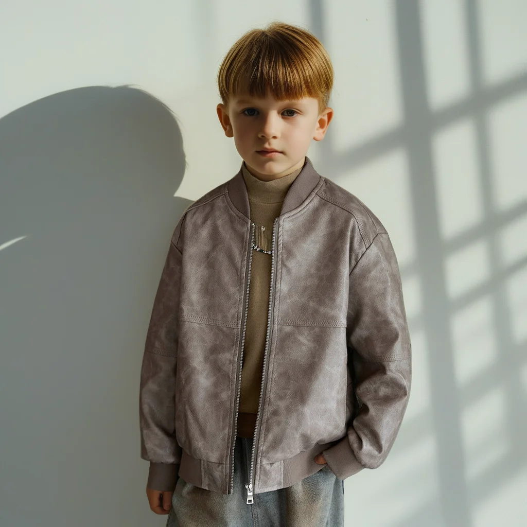 

Teens Boys Leather Jacket Stylish Biker Cool Kids Coat Autumn Trendy Casual Versatile School Children Outerwear 10 12 13 Years
