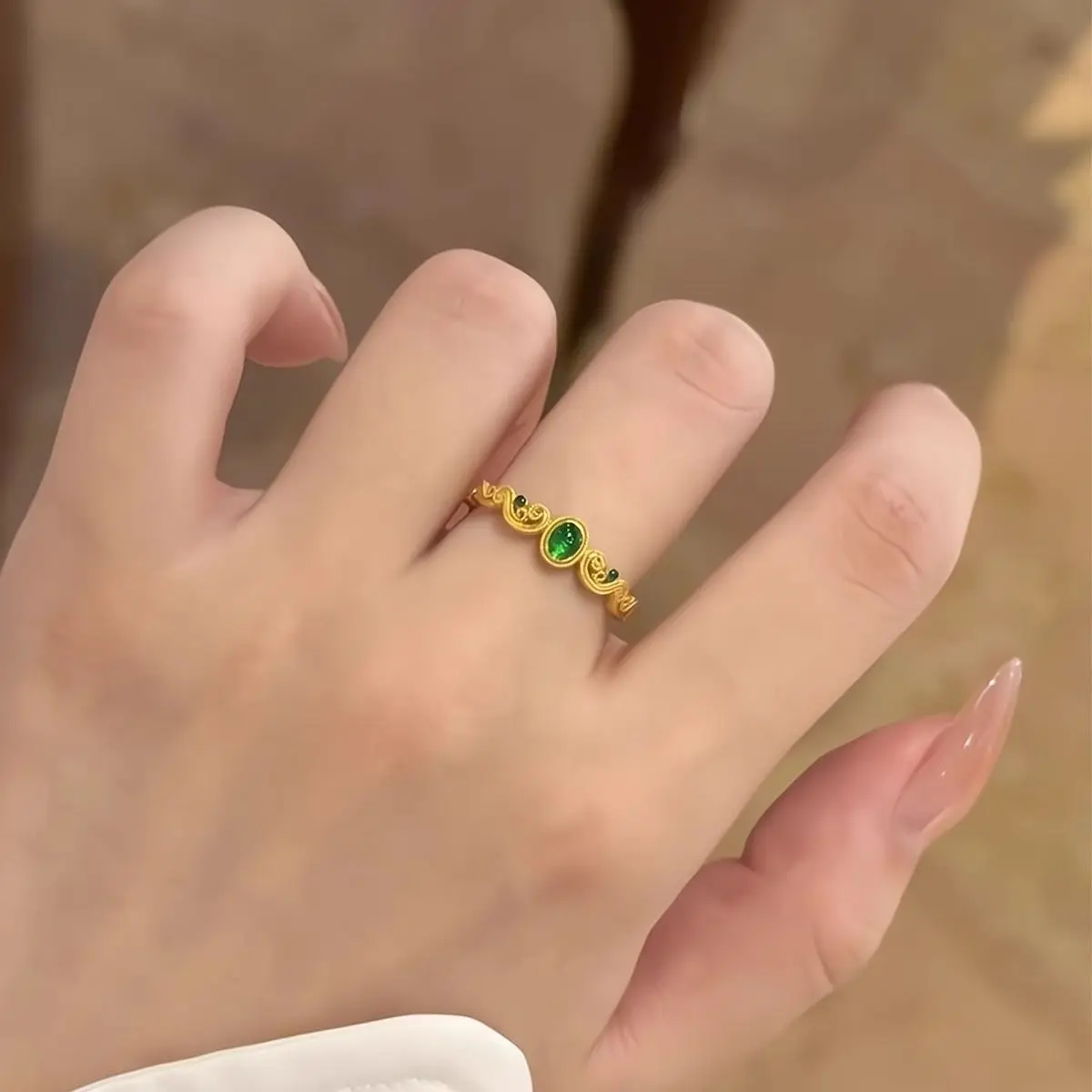

Позолоченное филигранное кольцо из нефрита с открытым хвостовиком, элегантные женские украшения, роскошный подарок, ремесленный ремешок для миниатюрного дизайна, подарок для нее