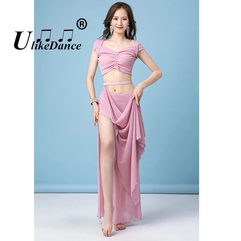 Belly Dance Practice Clothes V Neck Top Long Skirt Set Women Beginners Oriental Indian Dancers Daily Dancing Training Costumes