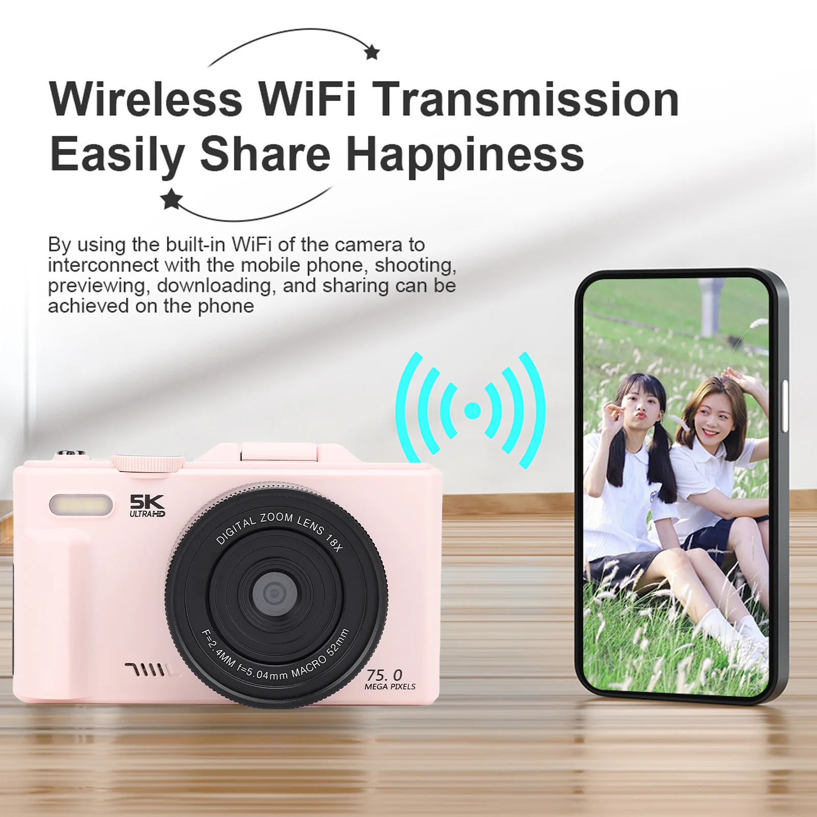 

WiFi 75MP Vlog Camera Multifunctional Lightweight 18X Digital Zoom Autofocus Video Camera 180 Degree Screen for Outdoor