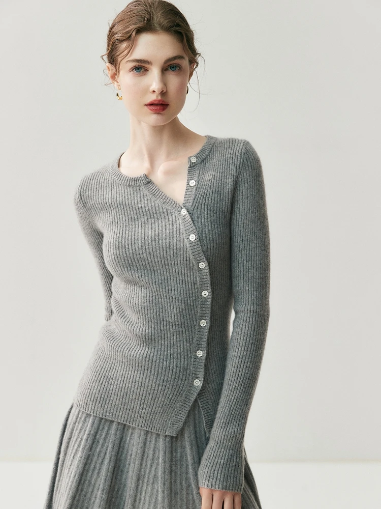 

Осенне-зимний кардиган, 100% кашемировый кардиган, свитер, женский облегающий свитер с наклонным открытым воротником, классический тонкий пуловер