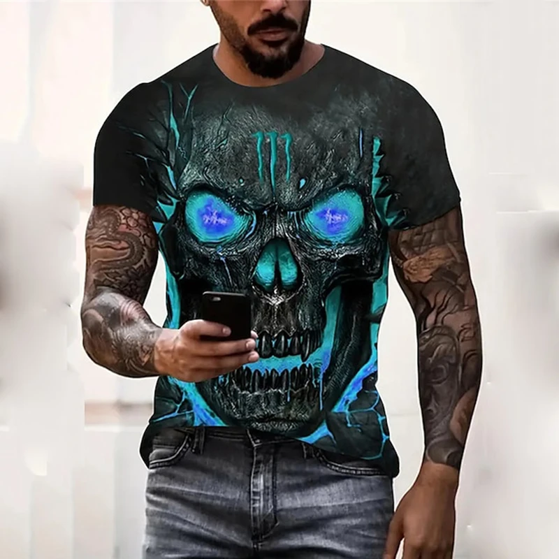 2024 Men's T-Shirt Fashion Casual Retro Death Skull 3D Printed Summer O-Neck Comfortable Top Large T-Shirts Men's Clothing 5xl