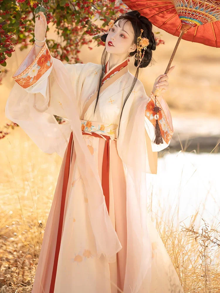 

Disfraz de Hanfu традиционный китайский для женщин, nuevo estilo, платье de la dinastía Jin, falda de cintura bordada