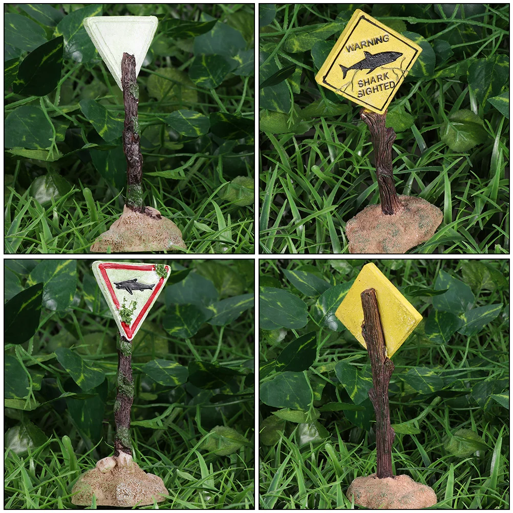 

2Pcs Resin Warning Sign Ornament Miniature Resin Display for Kids Mini House Garden Landscape Decoration Desktop Ornament