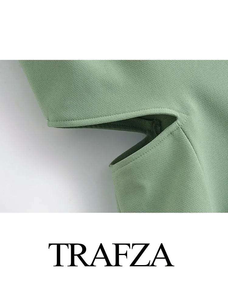 TRAFZA Women Summer Fashion 2 Piece Suits Solid Open Crepe Top+Casual Street Wear Female Chic High Waist Zipper Wide Leg Pants