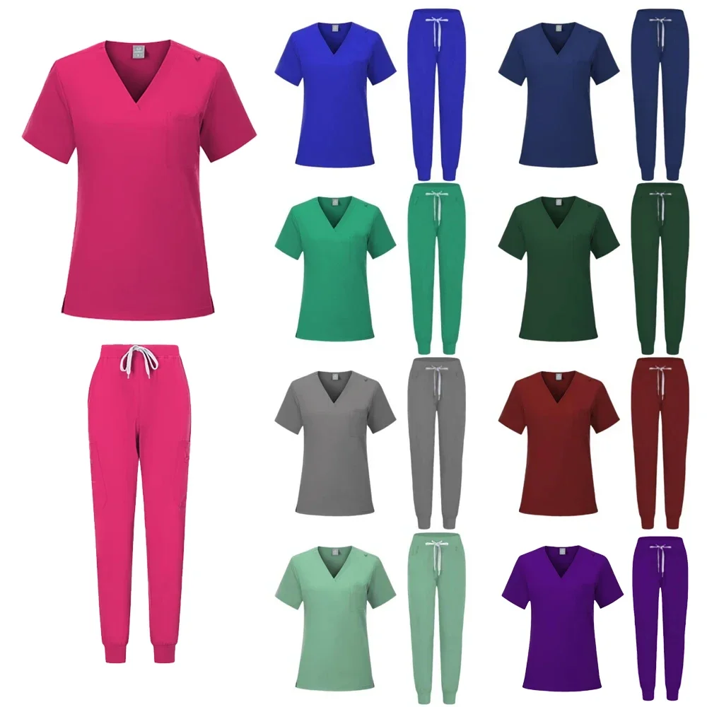 Personalizado Médico Scrubs Calças e Uniformes, Feminino Enfermagem Scrub Conjuntos, Hospital Jogger, Atacado, 2024