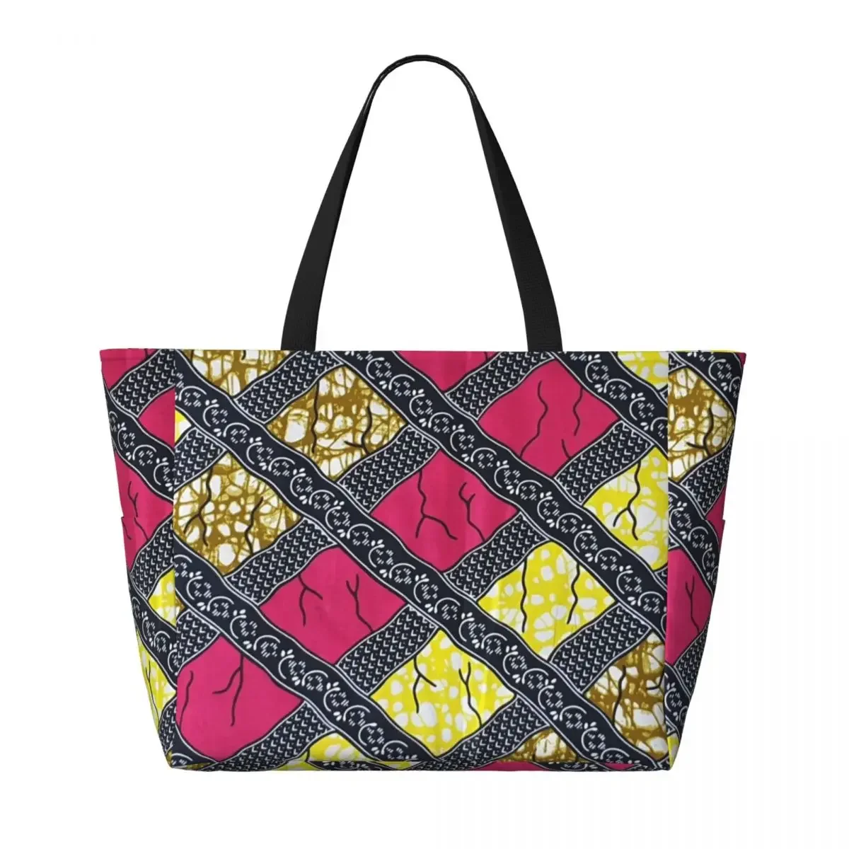 Custom Stylish And Unique African Ankara Prints Beach Tote Bag for Women Africa Ethnic Large Compartment Gym Beach Travel Bags