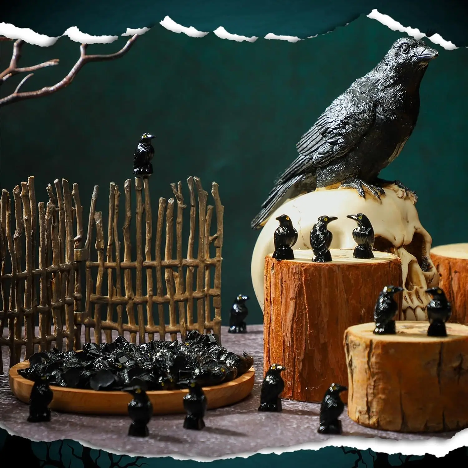 50 Pcs Miniature Crows Figurines Mini Resin Crows Figures Black Raven Summer Decor Tiny Resin Animals for Halloween Scene Decor - view 5