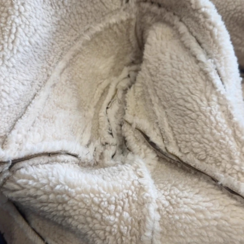 Women Sheepskin Neck Spliced Faux Leather Coat With Belt Fashion Loose Lapel Pocket Overcoat Lady Winter Warm Thicken Streetwear