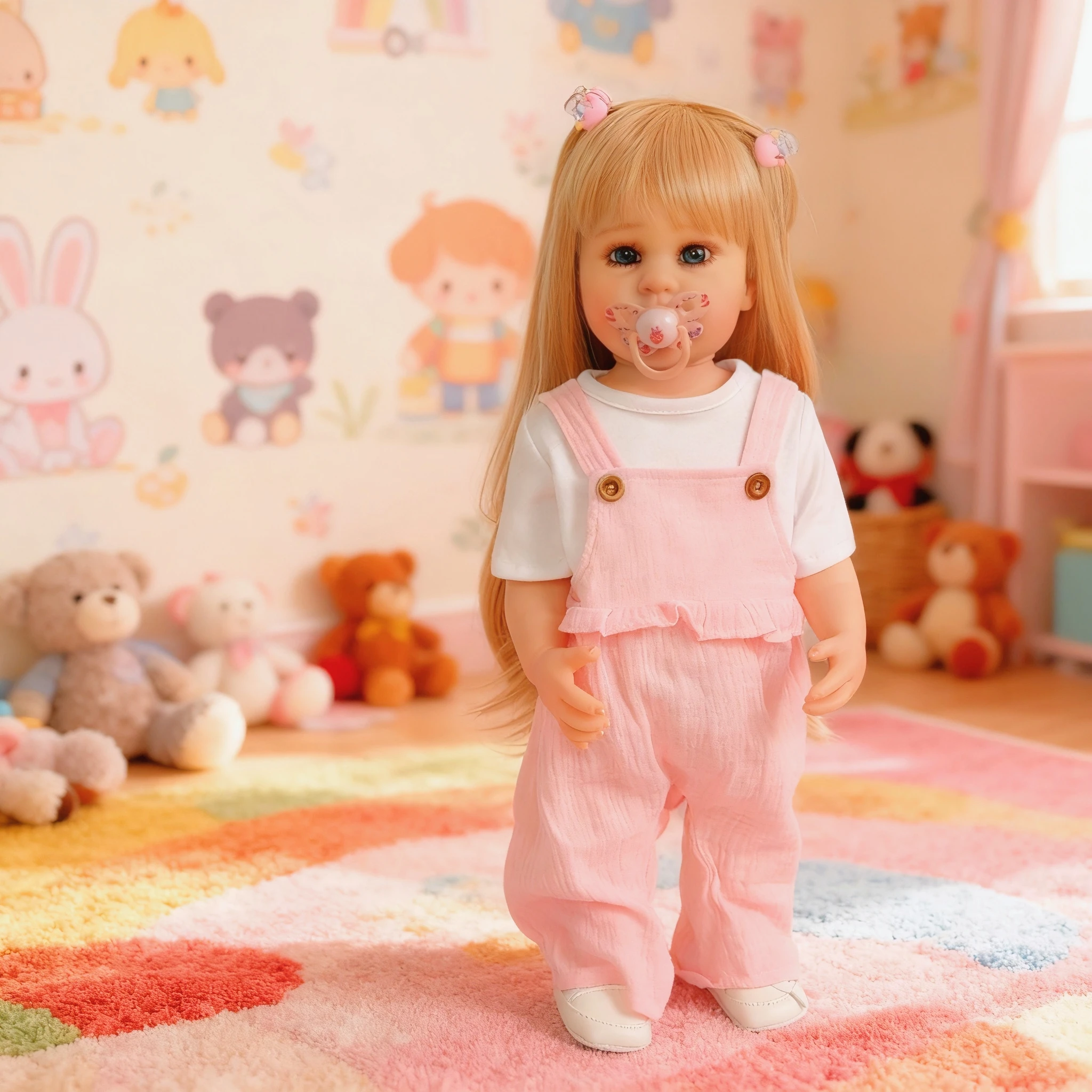 NPK 22 Zoll Neugeborene Reborn Puppe Weiches Silikon Vinyl Ganzkörper Kleinkind Mädchen Ellie Princess Lebensechtes echtes Baby mit langem Perückenhaar