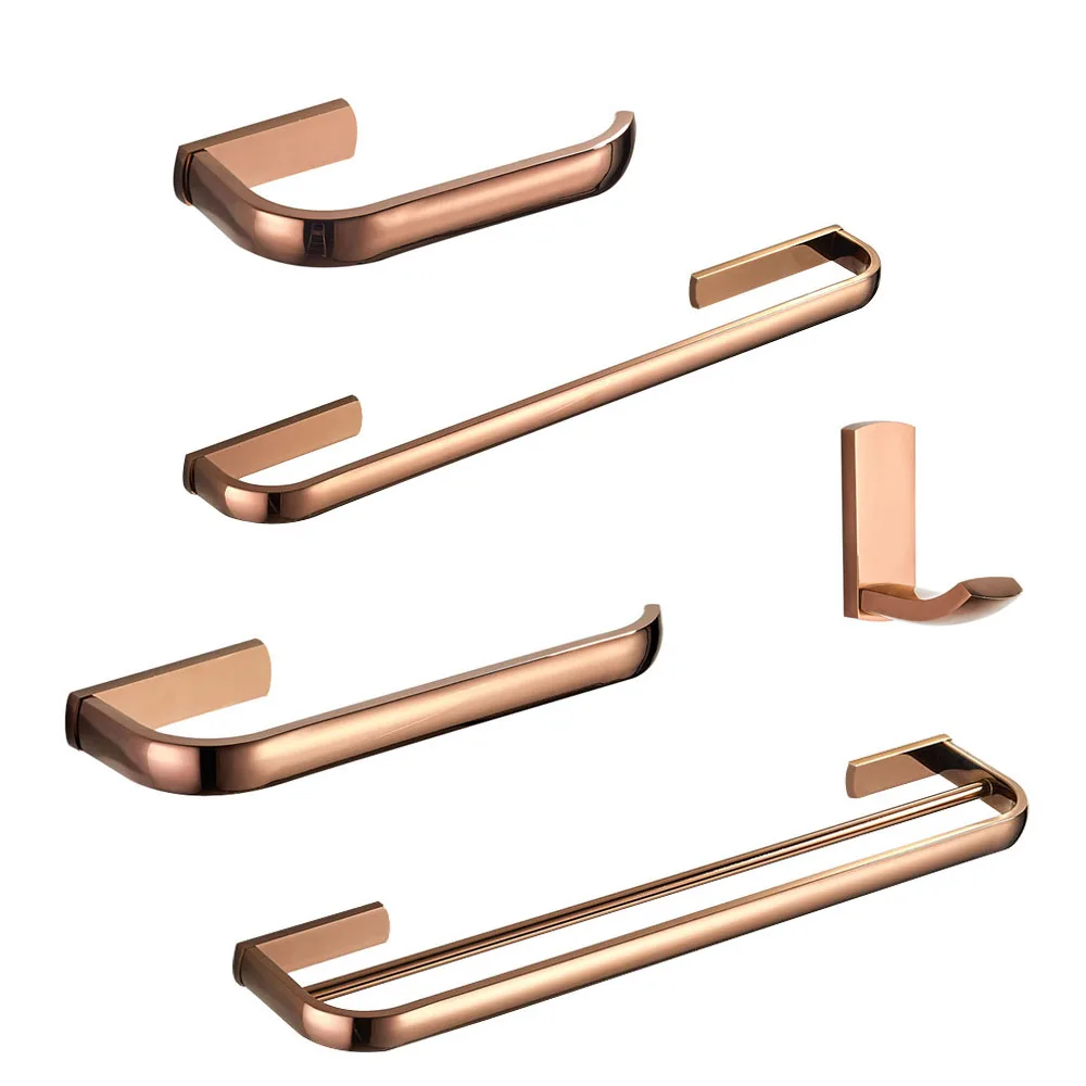 

Bathroom Hardware Set Rose Gold Brass Robe Hook Towel Rail Rack Bar Tissue Paper Holder Bathroom Accessories Wall Mount Lzh105