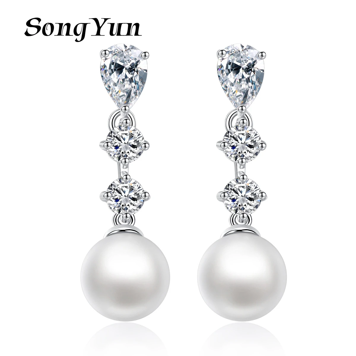 

SongYun Jewelry MHT Quality Brass Stud Earrings Dangle CZ 7A Zircon Wedding Bridal Anniversary Gift Women Earring Jewelry