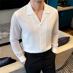 Luxury Black White Sexy Lace Patchwork Shirt 2026 Fashion Men's Slim Fit Social Dress Nightclub Singer Party Casual Shirts 4XL-M