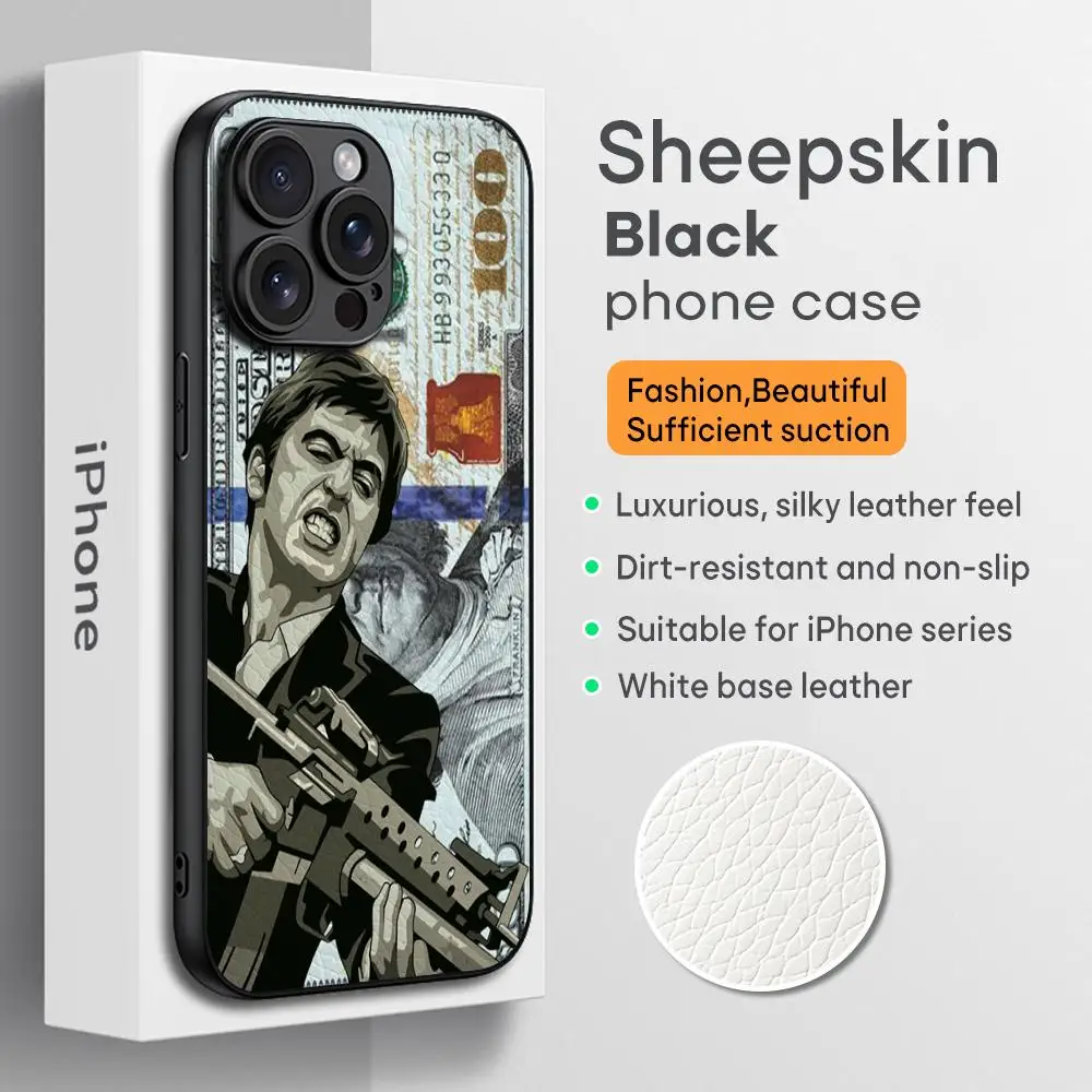 Cool Scar-faces tonny montanas logo Phone Case For iPhone 16 15 14 13 12 11 Plus Pro Max Limited Black hard case Sheepskin