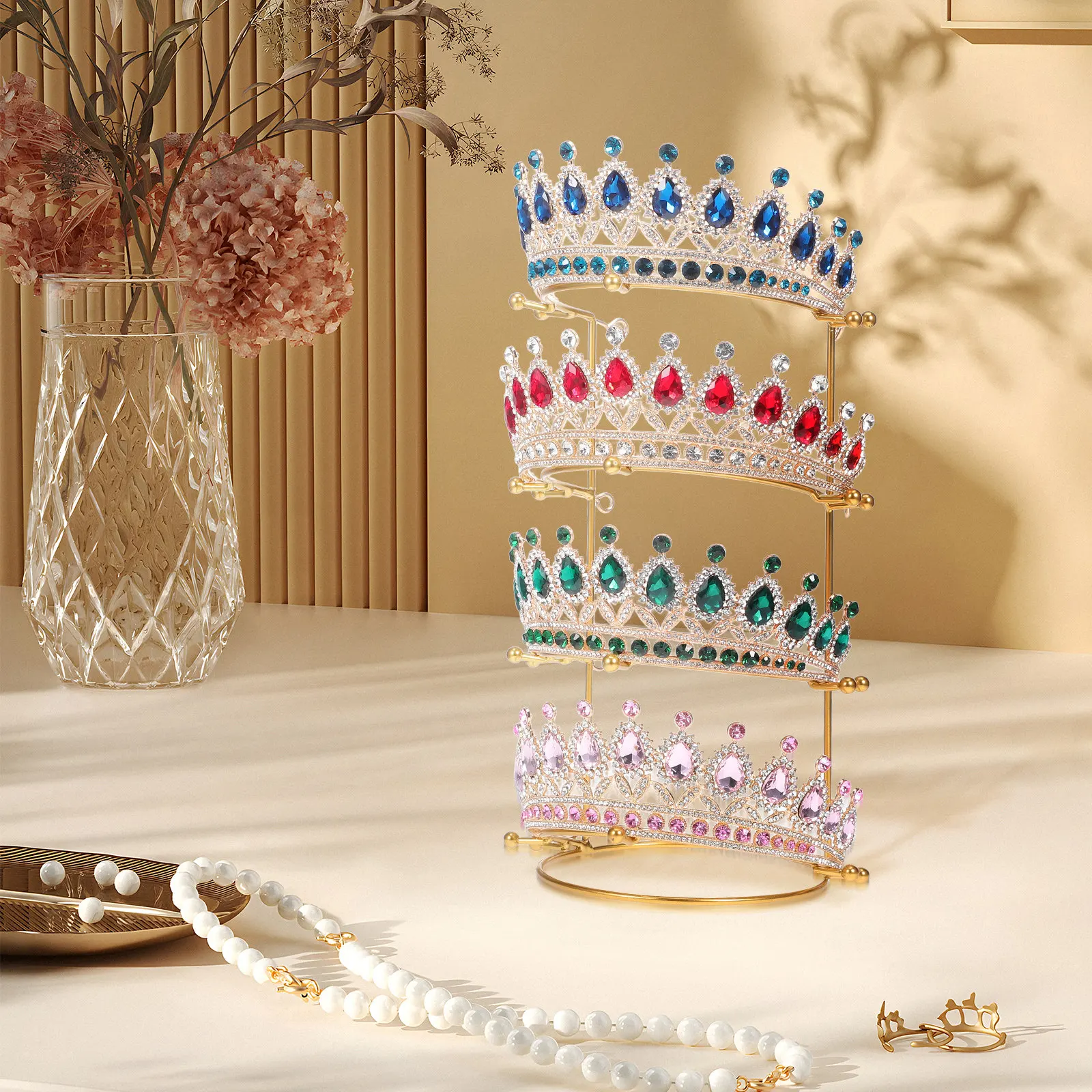 

Metal Crown Display Stand 4-Tier for Bridal Crown Headband Holder Jewelry Organizer Storage Rack Headpiece Display Stand Rack