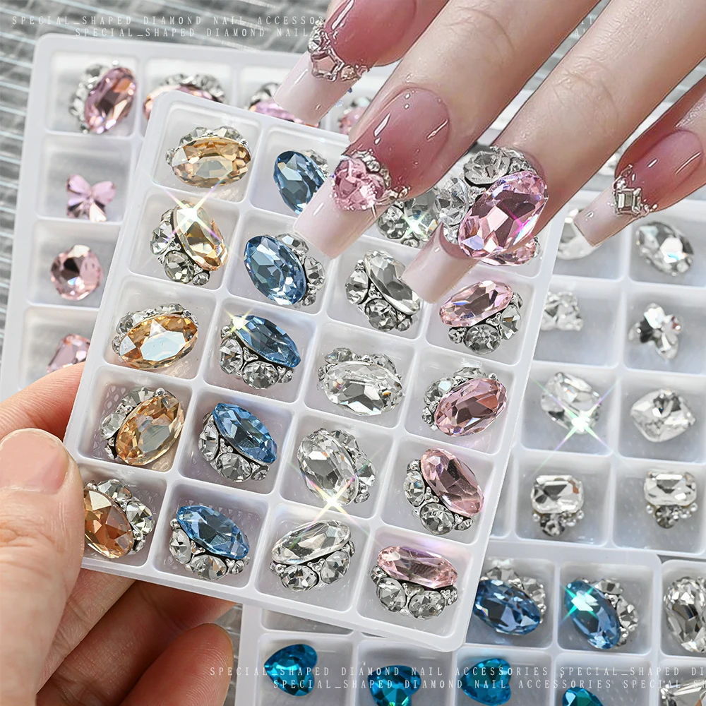 

20Pcs Luxury Pile Diamond Nail Art Rhinestone Gems Pink/Blue/Champagne/Clear Crystal Diamond Shiny Large Gemstones Nail Drilling