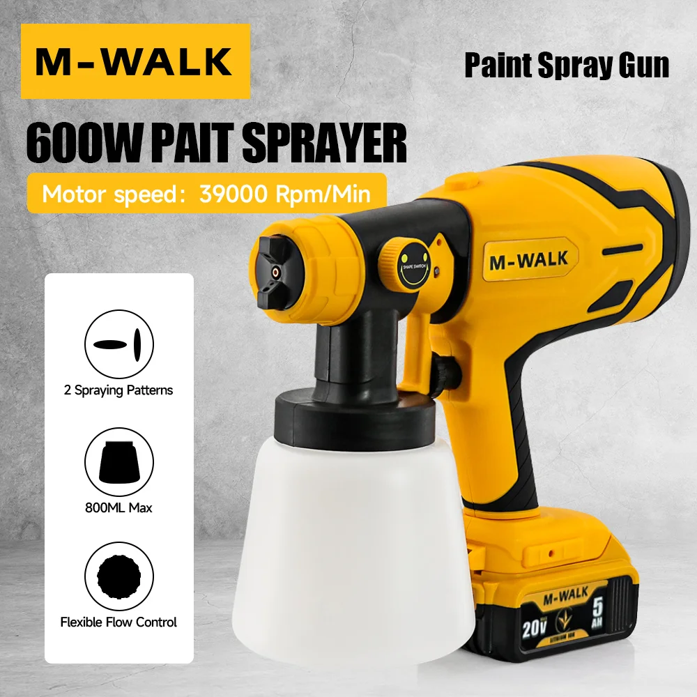 

Электрический пистолет-распылитель 800 мл, мощный беспроводной распылитель краски HVLP, автомобильная мебель, стальное покрытие, аэрограф для Dewalt, 20 В, аккумуляторный штифт