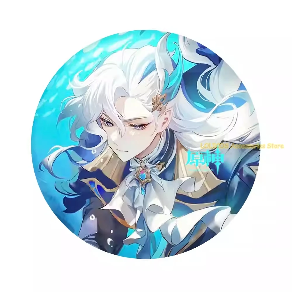 Anime Neuvillette Genshin Impact Acrylic Keychain Badge Pins Postcard Laser Ticket Pendant Game Collection Set