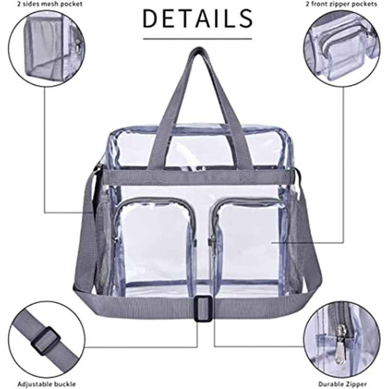 Clear Bag Stadium Approved, Large Capacity Transparent Shoulder Bag Tote with Zipper Closure for Work, Sports, Festival