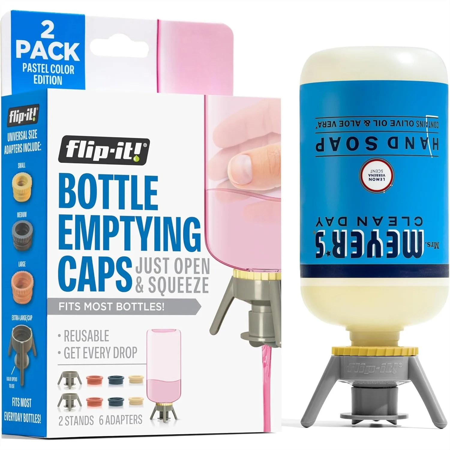 

Bottle Emptying Kit 2-Pack - Get Every Drop of Shampoos, Lotions & More - Universal Fit for Most Plastic Bottles - Pastel Color