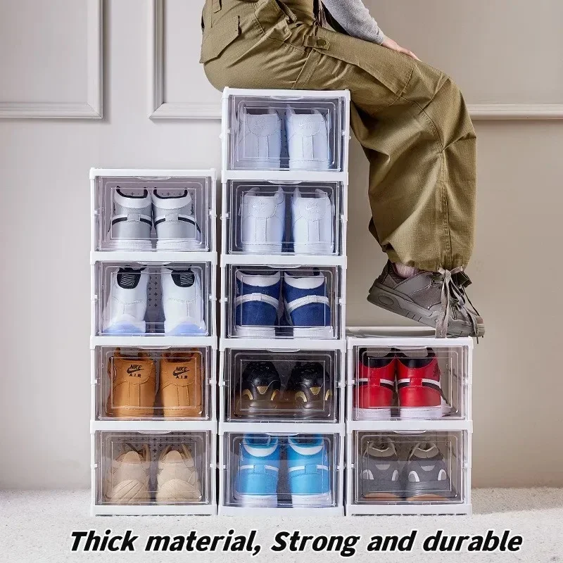 Foldable Shoes Box Thickened Plastic Sneaker Shoe Storage Box Dustproof Stackable Cabinet Shoe Rack Shelf Home Storage