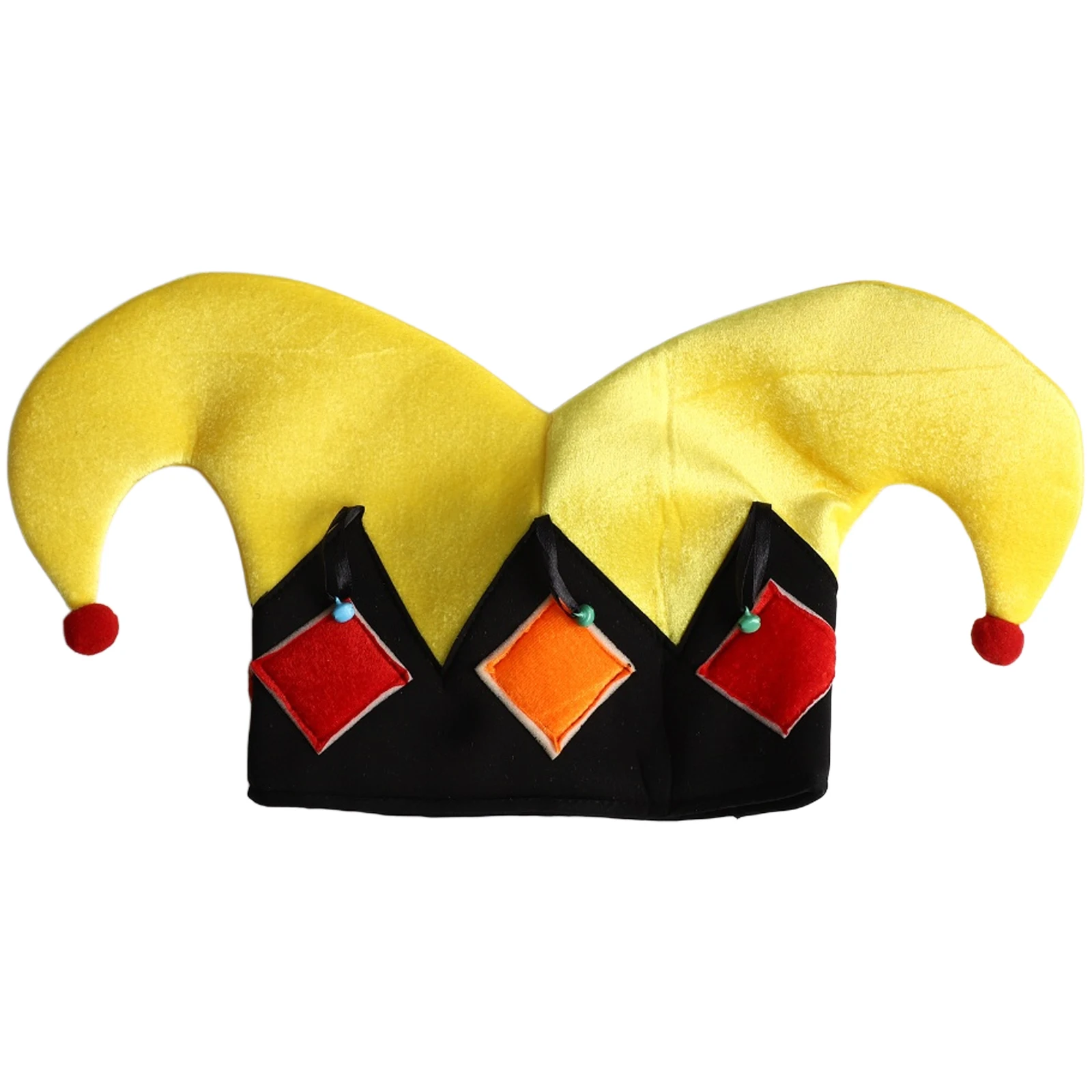 활기찬 멀티컬러 패널과 링잉 벨이 있는 기발한 광대 모자, 할로윈 의상과 서커스 테마 파티에 적합