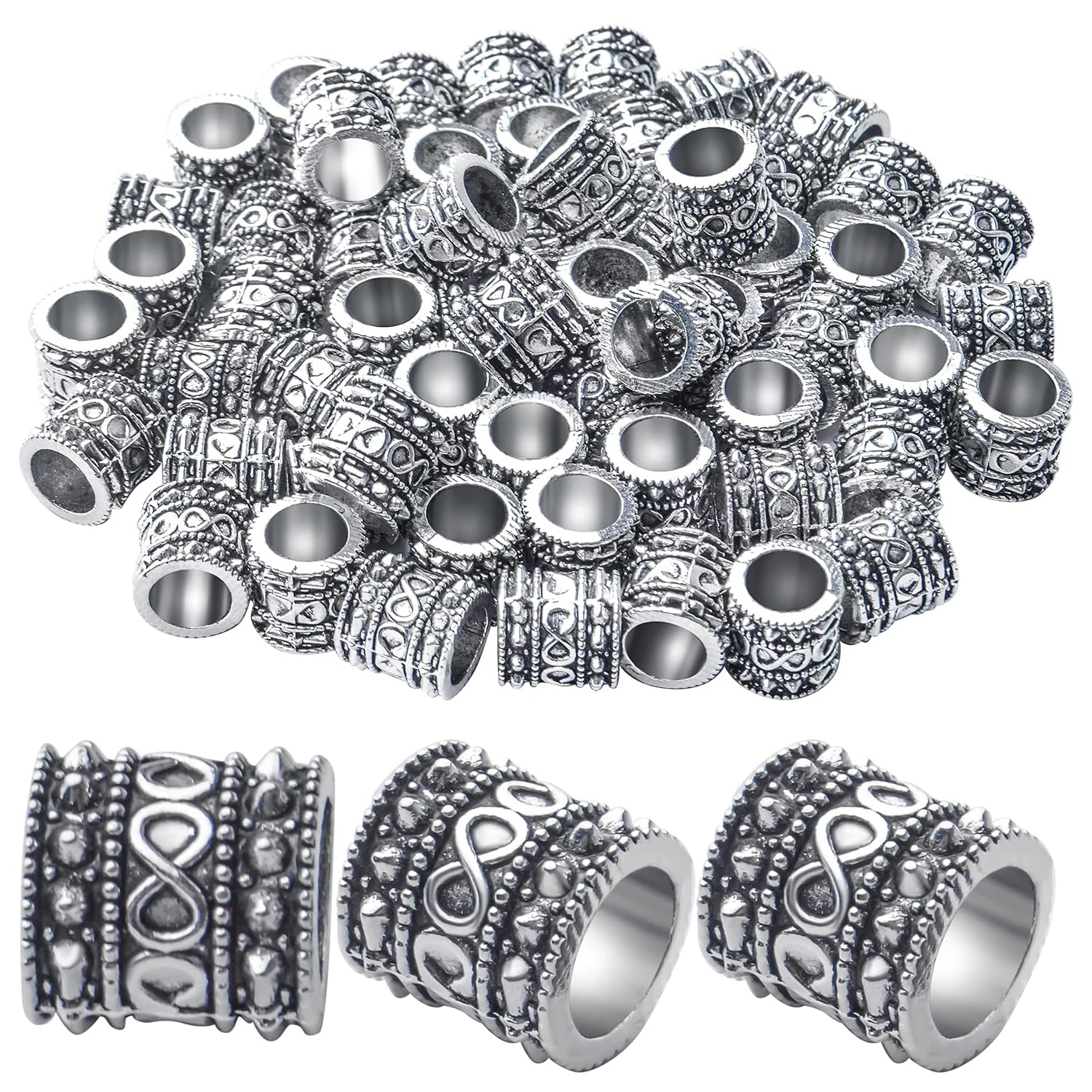 

60pcs Antique Silver Rondelle Spacer Beads, Tibetan Alloy Loose Beads for Jewelry DIY Bracelet Necklace Making and Crafting