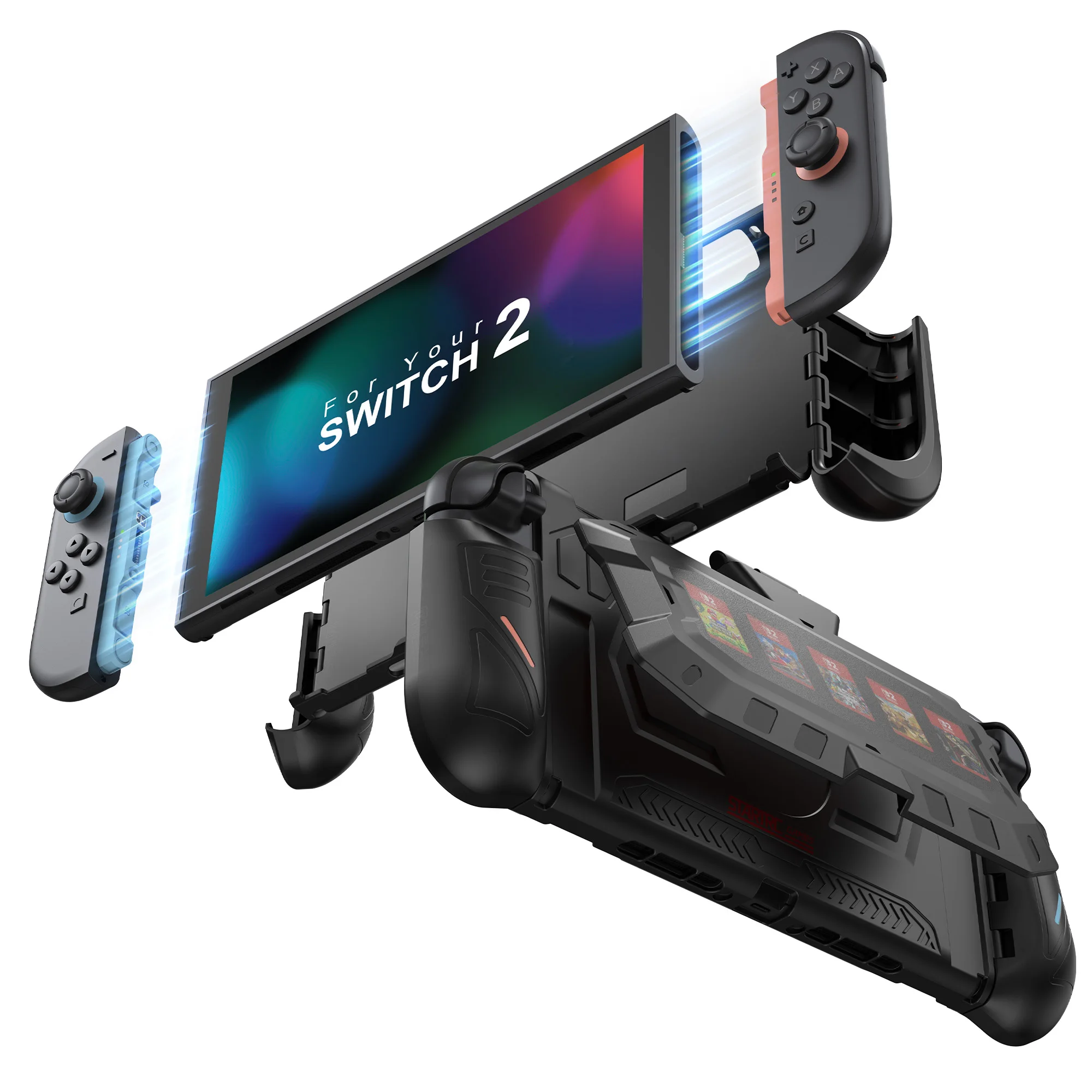 Dockable for Nintendo Switch 2 Case with Removable Flip Stand, Ergonomic Grip Cover with Quick-Release Joycons Design,Card Slots